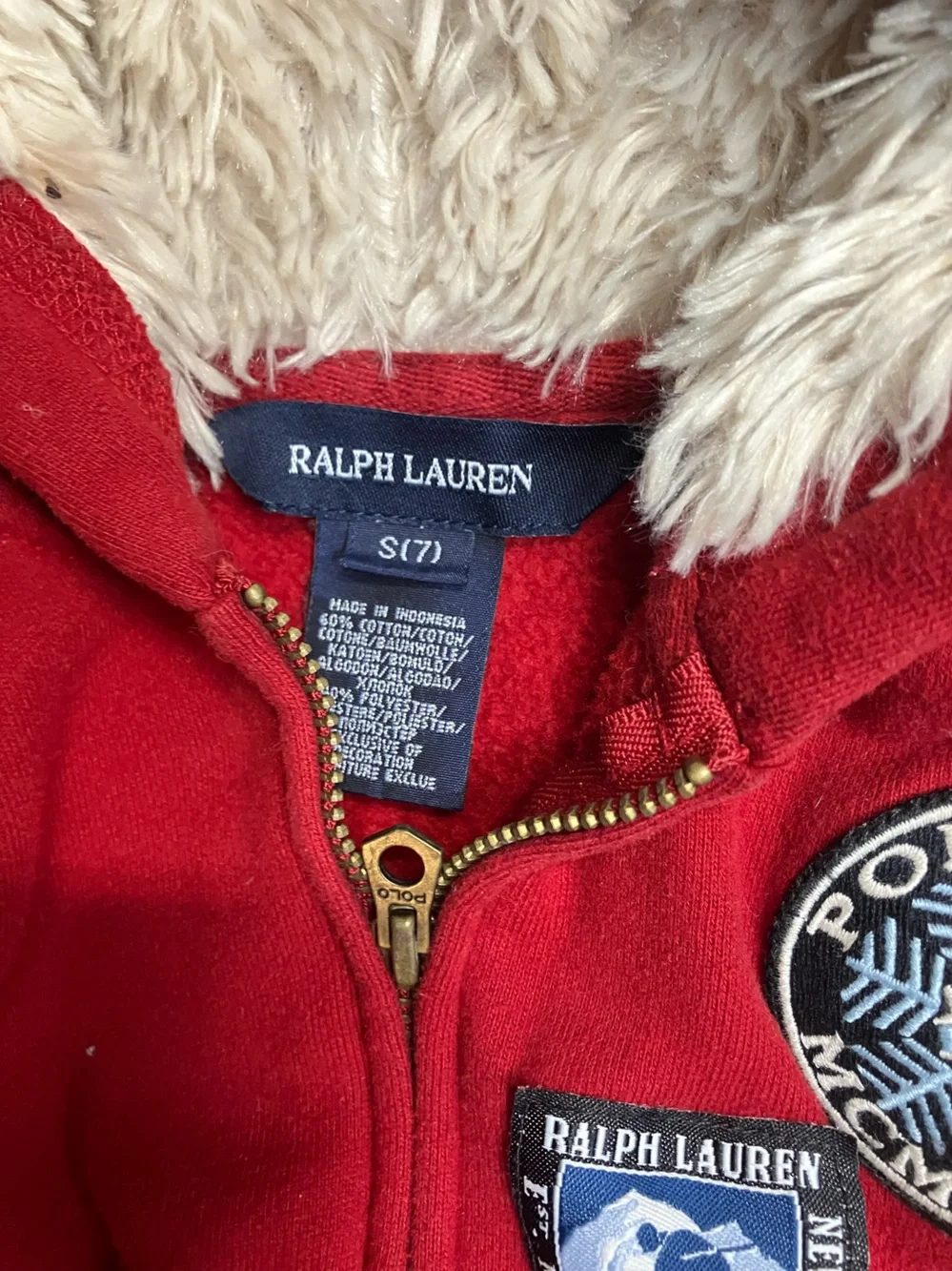 Ralph Lauren Red Hooded Zip-Up Sweatshirt with Sherpa Lining